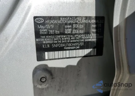 2019 Hyundai Elantra Sel from USA, damaged, VIN 5NPD84LF4KH495701